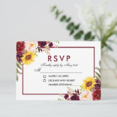 Waterverf Floral Wedding Burgundy RSVP Kaartje (Staand voorkant)