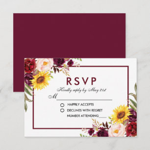 Waterverf Floral Wedding Burgundy RSVP Kaartje