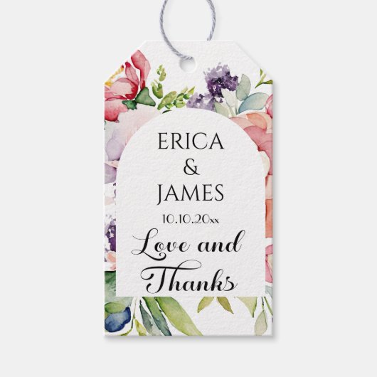 Waterverf Floral Wedding Cadeaulabel (Voorkant)