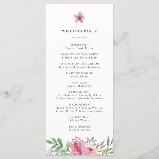 Waterverf Floral Wedding Ceremony Programmakaart (Achterkant)