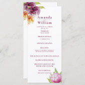 Waterverf Floral Wedding Ceremony Programme Programmakaart (Voorkant / Achterkant)