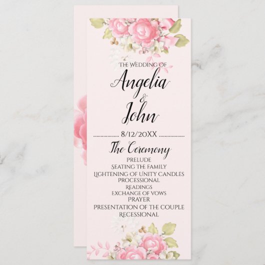 Waterverf Floral Wedding Cermony Programmakaart (Voorkant / Achterkant)