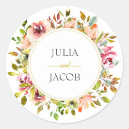 Waterverf Floral Wedding Classic Ro Ronde Sticker
