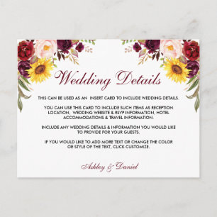 Waterverf Floral Wedding Details Briefkaart