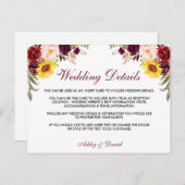 Waterverf Floral Wedding Details Briefkaart (Voorkant / Achterkant)