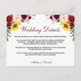 Waterverf Floral Wedding Details Briefkaart
