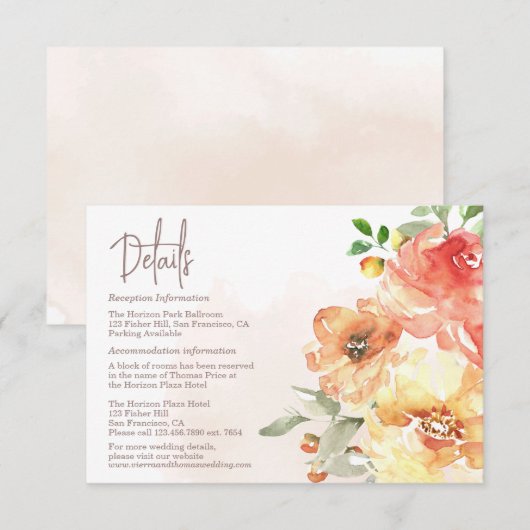 Waterverf Floral Wedding Details Enclosure Kaart (Voorkant / Achterkant)