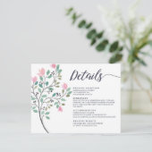 Waterverf Floral Wedding Details Informatiekaartje (Staand voorkant)