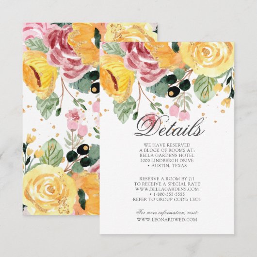 Waterverf Floral Wedding Details Kaart (Voorkant / Achterkant)