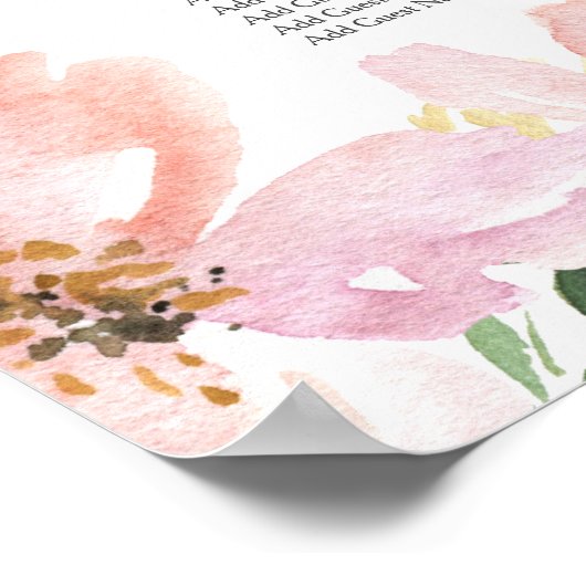 Waterverf Floral Wedding Dinner Seating Chart Poster (Hoek)