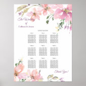 Waterverf Floral Wedding Dinner Seating Chart Poster (Voorkant)