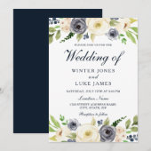 Waterverf Floral Wedding door marineslag en witte  Kaart (Voorkant / Achterkant)