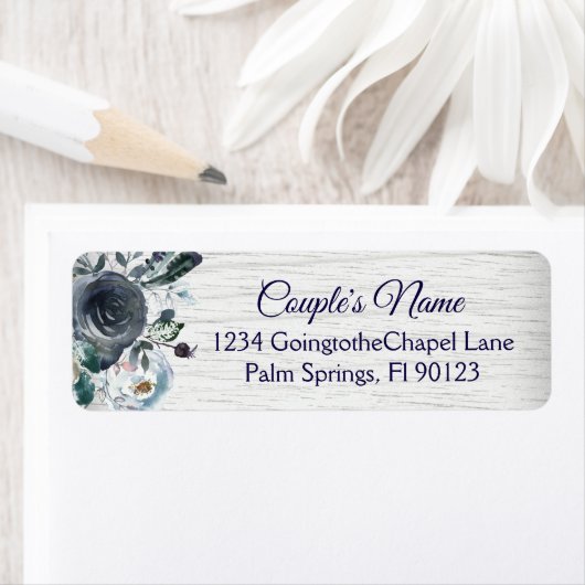 Waterverf Floral Wedding door Navy Blue Boho Etiket (Insitu)