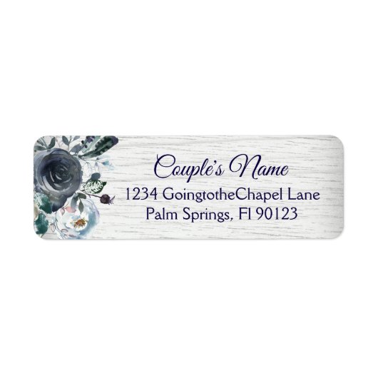 Waterverf Floral Wedding door Navy Blue Boho Etiket (Voorkant)