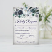 Waterverf Floral Wedding door Navy Blue Boho RSVP Kaartje (Staand voorkant)
