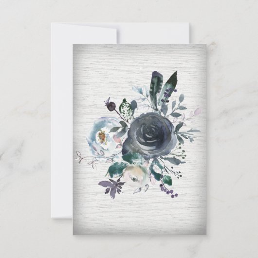Waterverf Floral Wedding door Navy Blue Boho RSVP Kaartje (Achterkant)