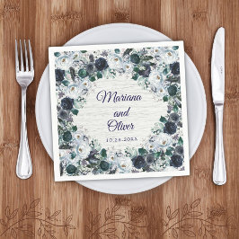 Waterverf Floral Wedding door Navy Blue Boho Servet