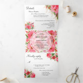Waterverf Floral Wedding Drieluik Uitnodiging (Binnen)