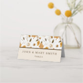 Waterverf Floral Wedding Folded Place Card Plaatskaartje (Voorkant)