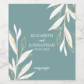 Waterverf Floral Wedding Golden Greenery Wijn Etiket (Enkel label)