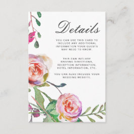 Waterverf Floral Wedding Guest Details in Grijs Informatiekaartje