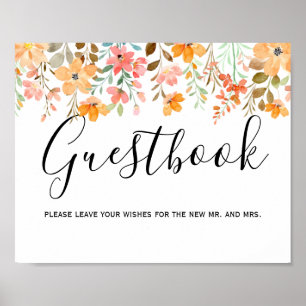 Waterverf Floral Wedding GuestBook Poster