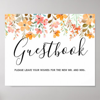 Waterverf Floral Wedding GuestBook Poster