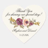 Waterverf Floral Wedding Hart Sticker (Voorkant)