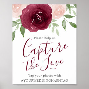 Waterverf Floral Wedding Hashtag Poster