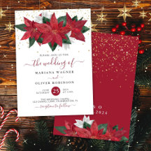 Waterverf Floral Wedding Inv in Poinsettia