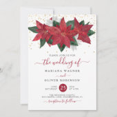 Waterverf Floral Wedding Inv in Poinsettia Kaart (Voorkant)