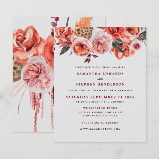 Waterverf Floral Wedding Invitation (Voorkant / Achterkant)
