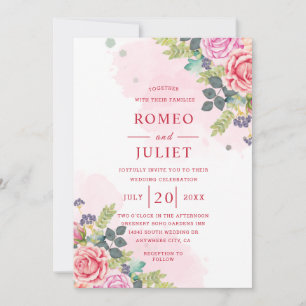 Waterverf Floral Wedding Invitation Kaart