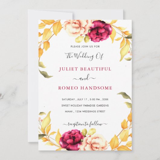 Waterverf Floral Wedding Invitation Kaart (Voorkant)