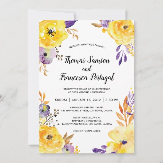 Waterverf Floral Wedding Invitation Kaart (Voorkant)