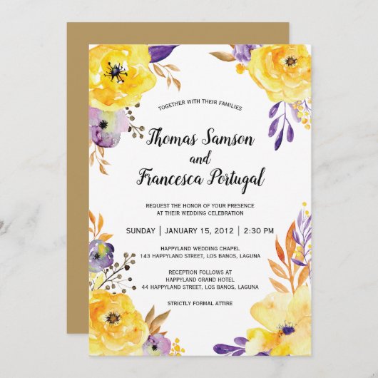 Waterverf Floral Wedding Invitation Kaart (Voorkant / Achterkant)
