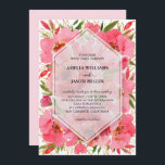 Waterverf Floral Wedding Invitations<br><div class="desc">Elegant tuinbloemen in roze tinten en je tekst in het teken van een witte cirkel legt huwelijksuitnodigingen over. De rug van de uitnodiging is roze of om het even welke kleur u kiest (gebruik onze ontwerphulpmiddelen om te veranderen.) Als je van dikker papier houdt, gebruik je het Mattepapier of voor...</div>