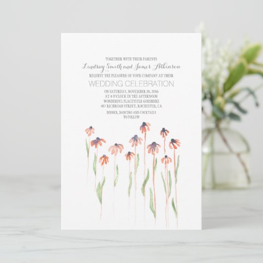 Waterverf Floral Wedding Invitations Kaart (Staand voorkant)