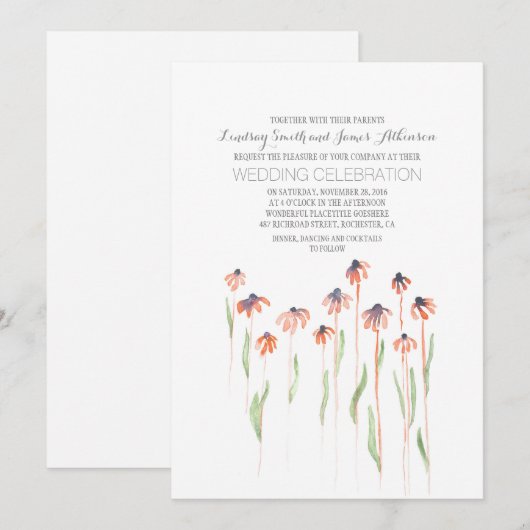 Waterverf Floral Wedding Invitations Kaart (Voorkant / Achterkant)