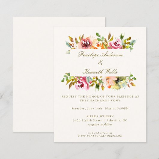 Waterverf Floral Wedding Invite budget Rustige (Voorkant / Achterkant)