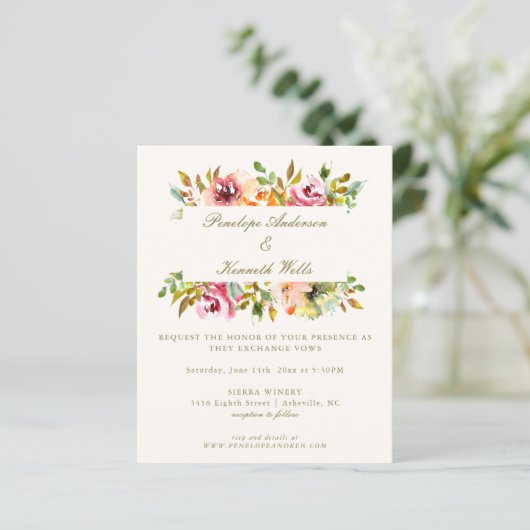 Waterverf Floral Wedding Invite budget Rustige (Staand voorkant)