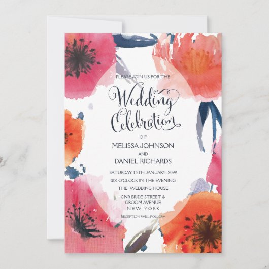 Waterverf Floral Wedding Invite Kaart (Voorkant)