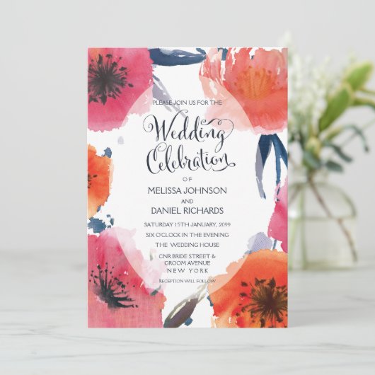 Waterverf Floral Wedding Invite Kaart (Staand voorkant)
