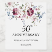 Waterverf Floral Wedding Jubileum Wijn Etiket (Enkel label)
