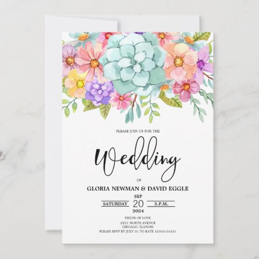 Waterverf Floral Wedding Kaart (Voorkant)