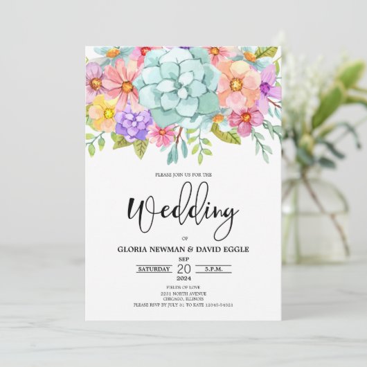 Waterverf Floral Wedding Kaart (Staand voorkant)