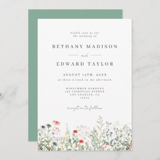 Waterverf Floral Wedding Kaart (Voorkant / Achterkant)