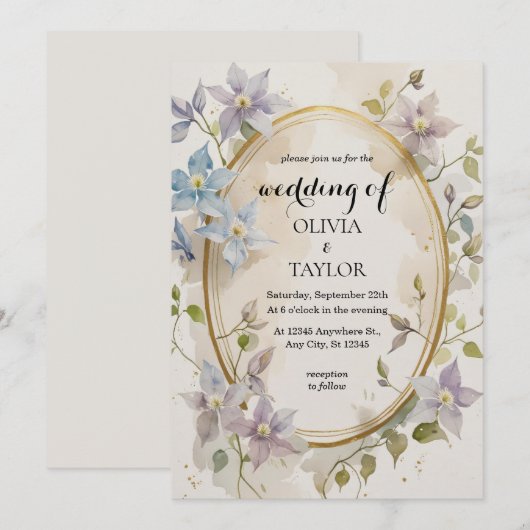 Waterverf Floral Wedding Kaart (Voorkant / Achterkant)