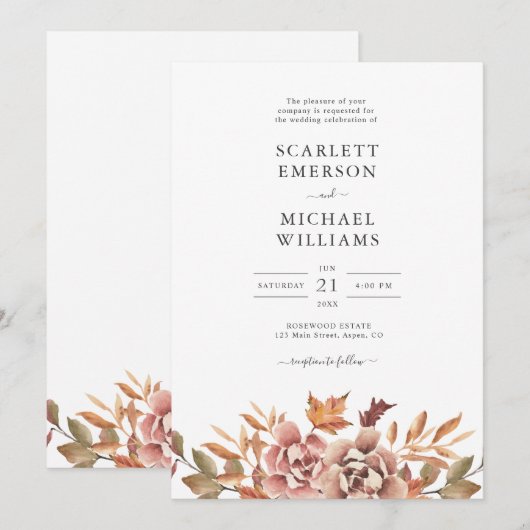 Waterverf Floral Wedding Kaart (Voorkant / Achterkant)