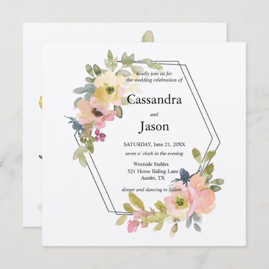 Waterverf Floral Wedding Kaart (Voorkant / Achterkant)